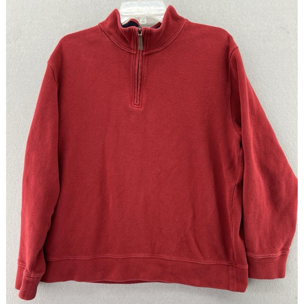 Lands' End Mens Half Zip Ribbed Long Sleeve Deep Red Sweatshirt Size Large 42-44